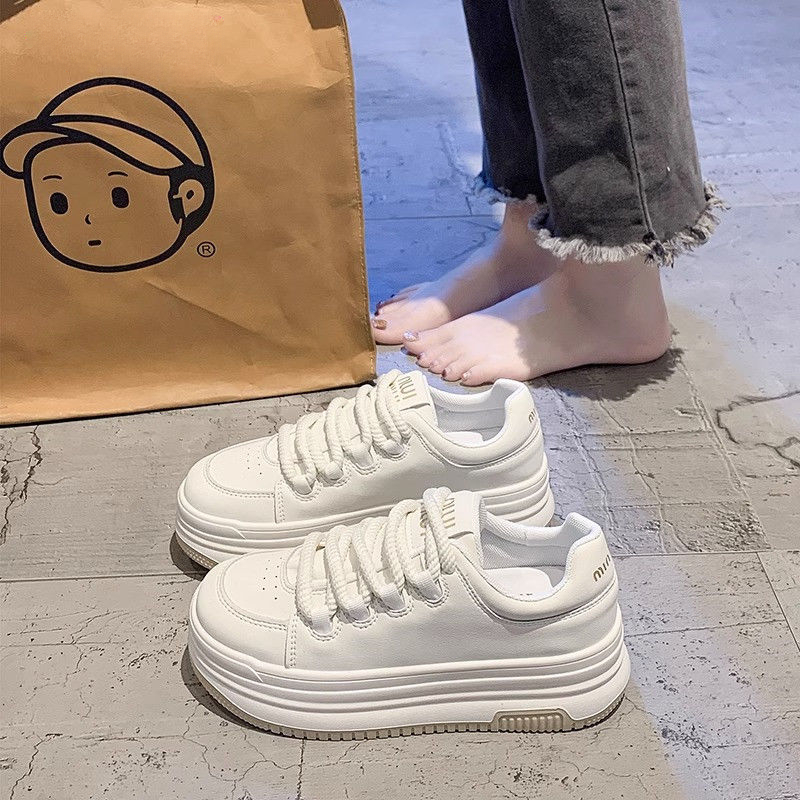 增高小白鞋女秋季2023新款厚底百搭鞋子女透气面包鞋休闲