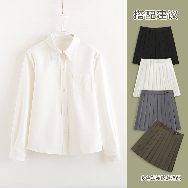 白色衬衫长袖短袖jk基础款学生制服上衣春秋学院风内搭白色衬衣女