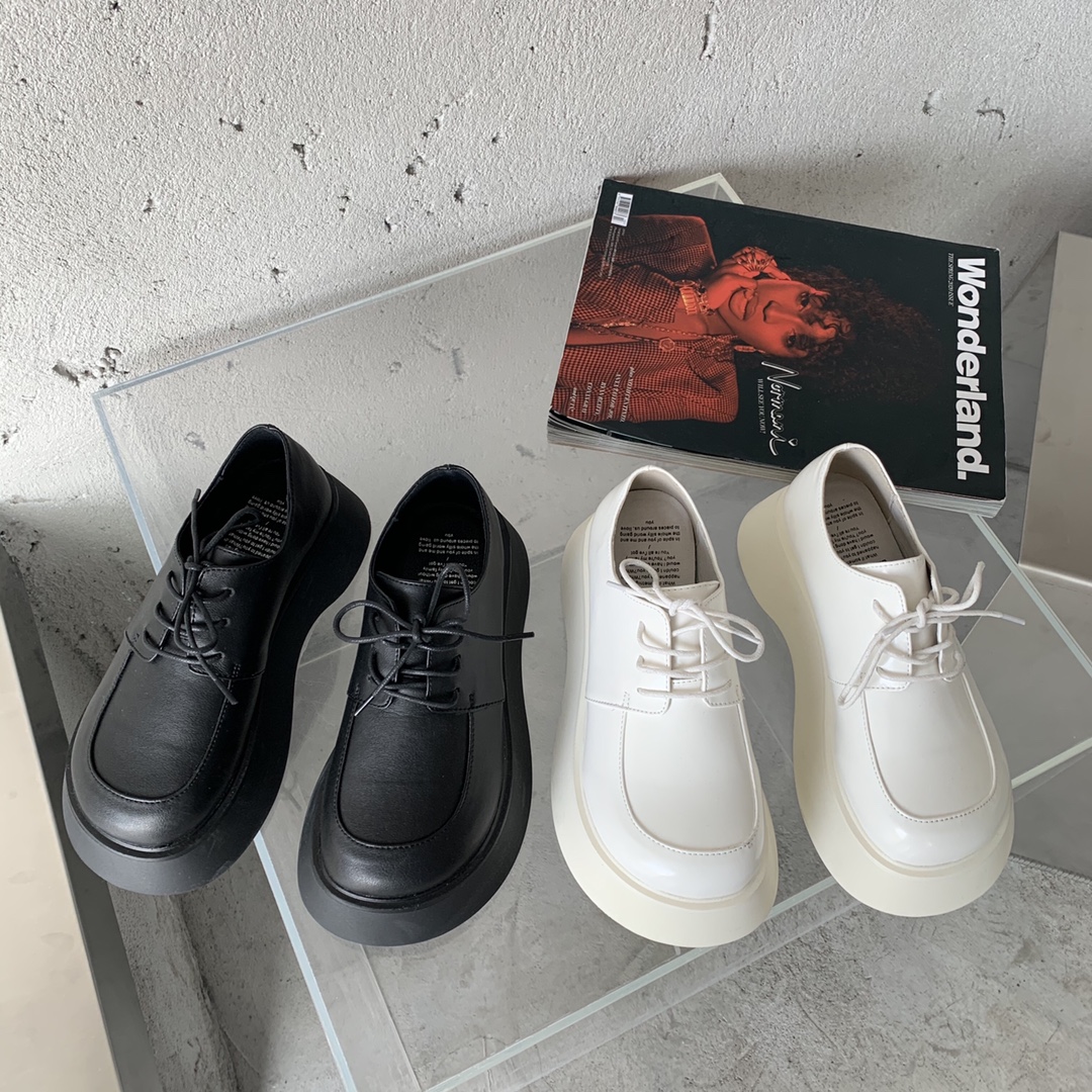 601-5 松糕厚底增高圆头大头小皮鞋女百搭复古英伦风单鞋