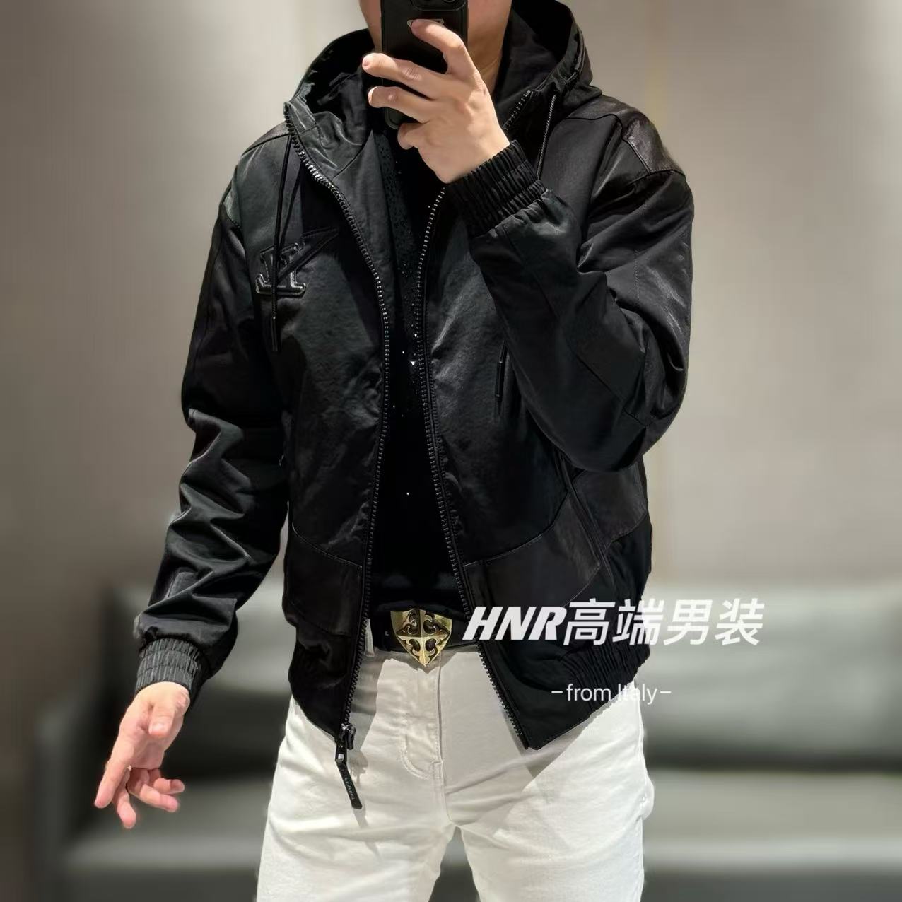 秋冬新款纯色字母胸标图案简约时尚潮流休闲百搭连帽羽绒服2436