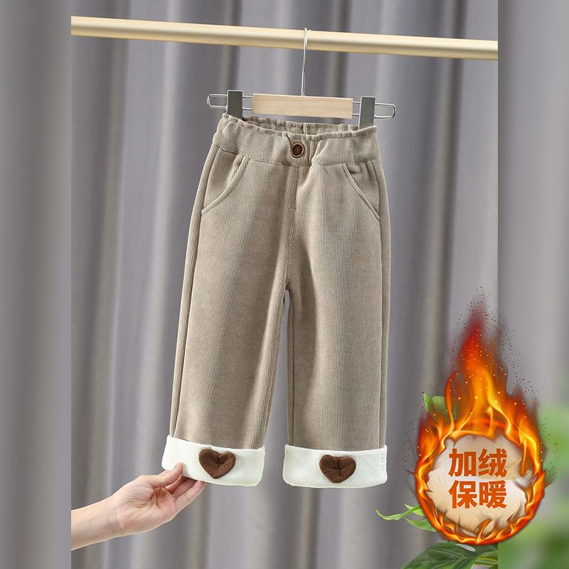 女童加绒裤子2023秋冬新款洋气加绒加厚长裤宝宝冬季一体绒阔腿裤