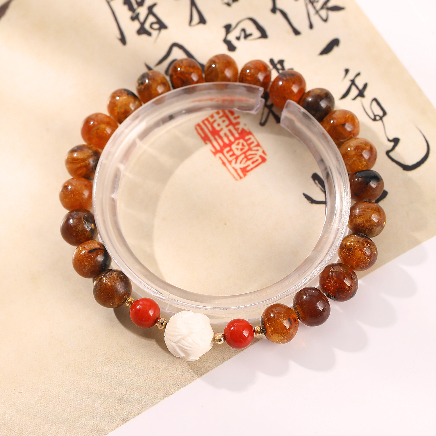 一了个卜【曙色】琥珀金沙蜜手串8mm