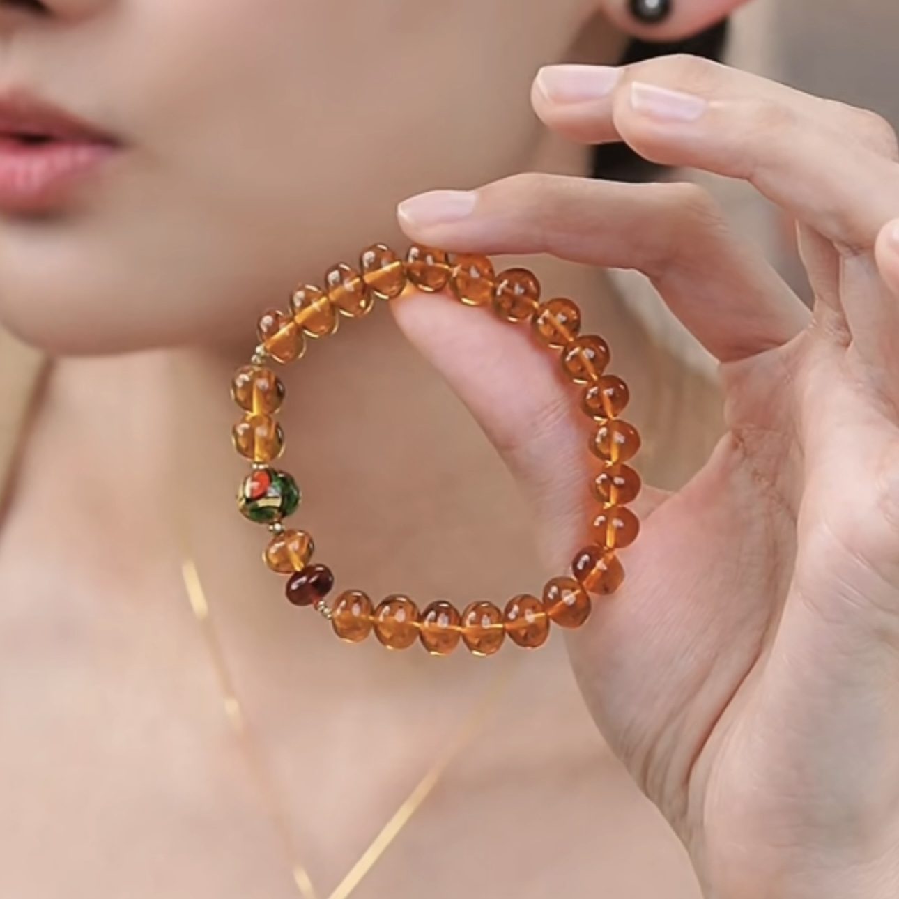 一了个卜【青川】18k抚顺金珀琥珀内画手串