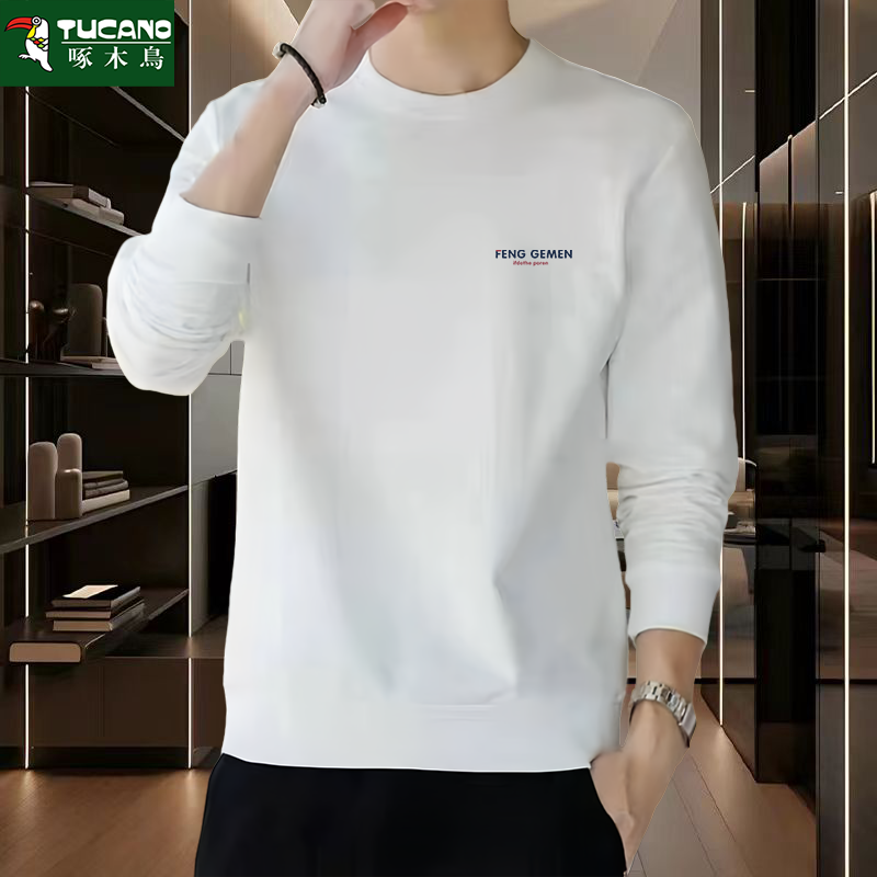 啄木鸟秋重磅卫衣男圆领情侣宽松时尚百搭运动潮流青少年套头上衣