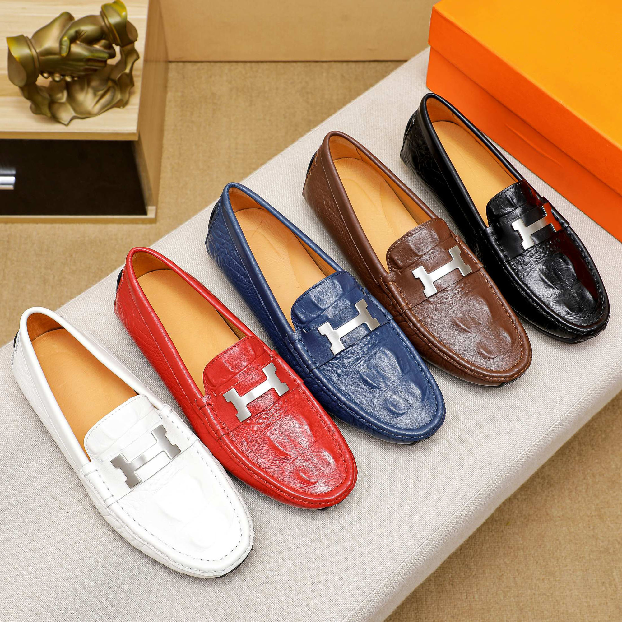 欧洲站新款鳄鱼皮纹真皮豆豆鞋时尚潮流百搭男士休闲皮鞋驾车鞋男