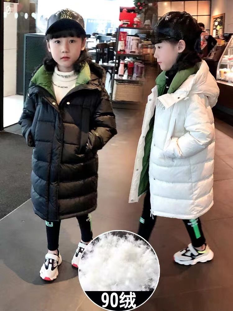 鸭鸭羽绒衣女童男童中长款过膝中小童大童宝宝加厚白鸭绒童装