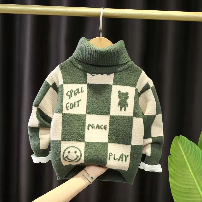 新款男孩冬季打底衫男童高领毛衣保暖百搭加厚一体绒儿童秋冬款Z