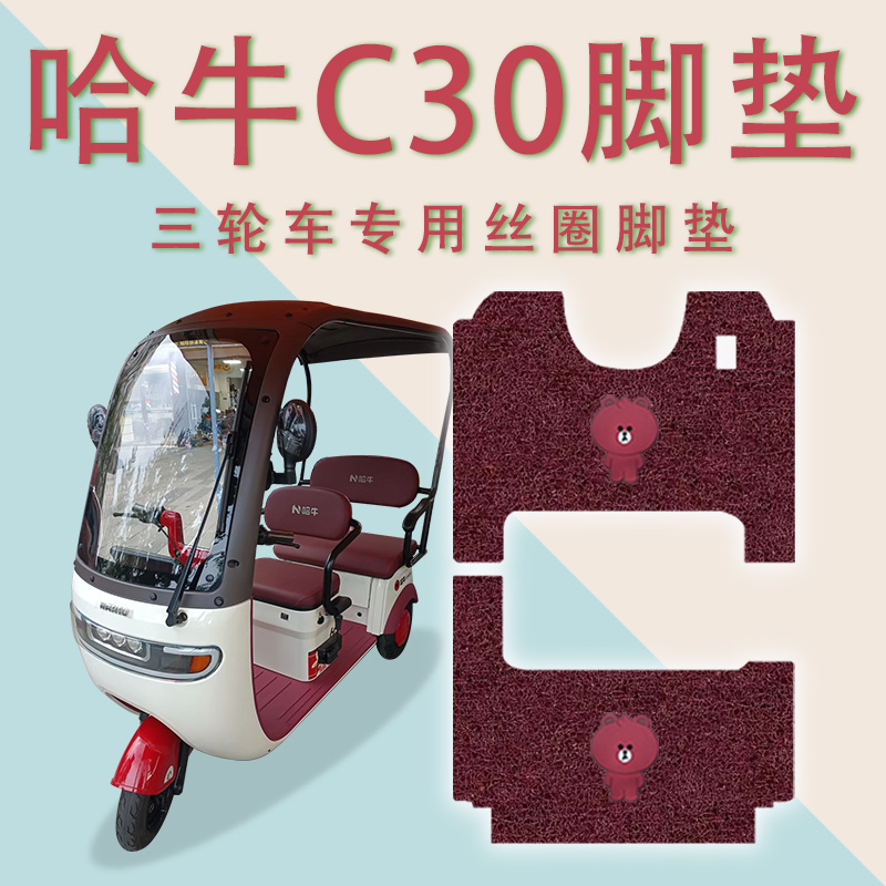 适用哈牛C30电动三轮车脚垫HN1200DZK-8防滑厚丝圈耐磨脚踏板踩垫