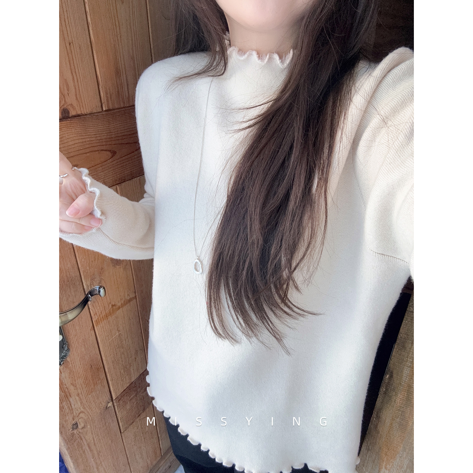 应小姐【小豆丁】微胖大码韩版套头秋冬长袖花边时尚加绒毛衣针织衫