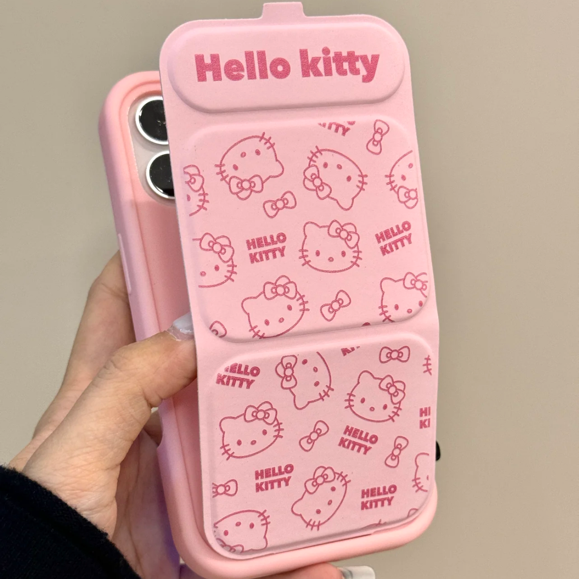 可爱线条kitty折叠支架适用iPhone16promax少女心15pro手机壳13软
