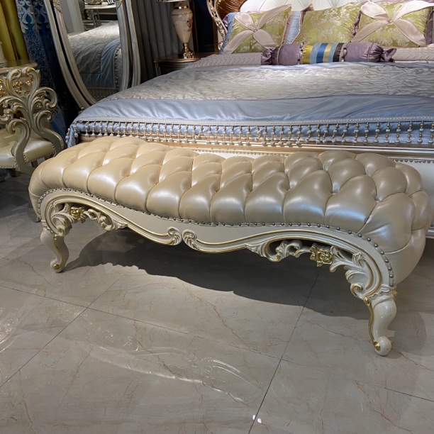 欧式法式美式复古实木床床尾凳子鞋凳客厅双人沙发凳异性弧形脚踏