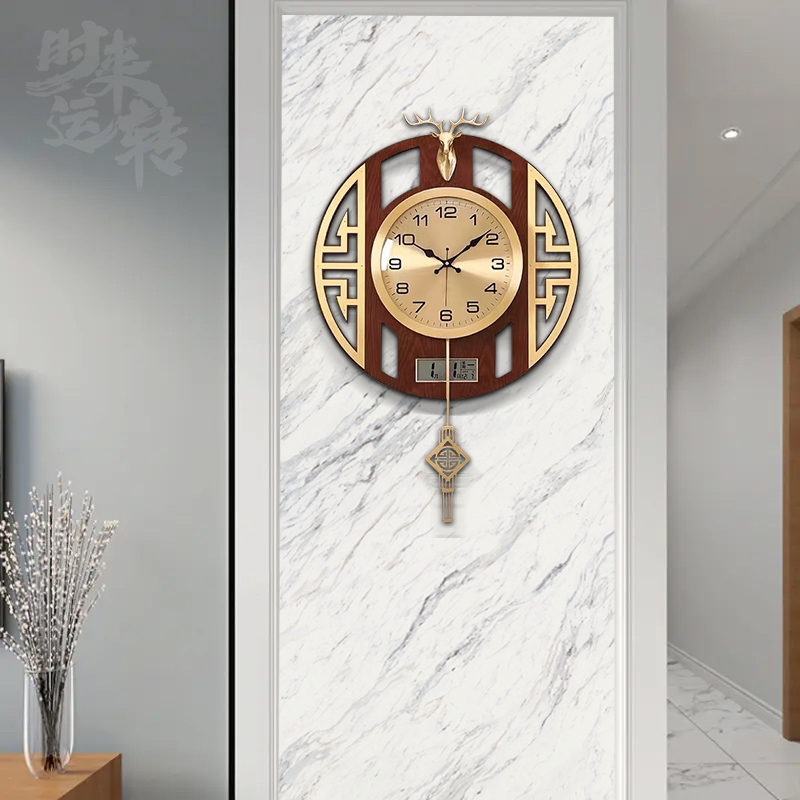 中国风家用轻奢大气鹿头挂表时尚客厅装饰静音石英钟