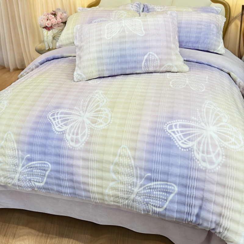 冬天云绒加厚牛奶绒珊瑚绒双面绒渐变炫彩蝴蝶防静电a类4四件套