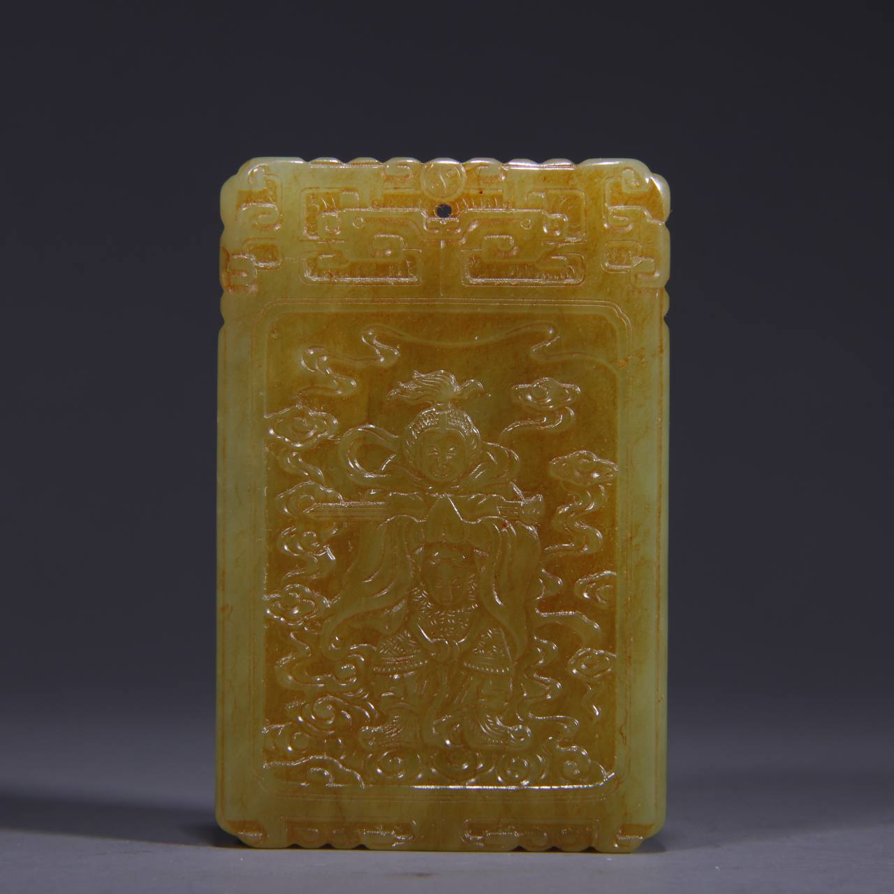 （山不在高）清和田黄玉韦陀菩萨诗文牌 旧藏86739 Q琴