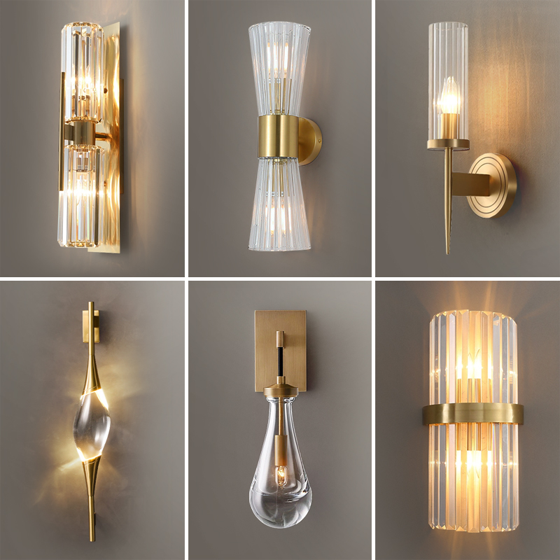 全铜水晶壁灯现代简约客厅沙发电视背景墙高档壁灯主卧室床头壁灯