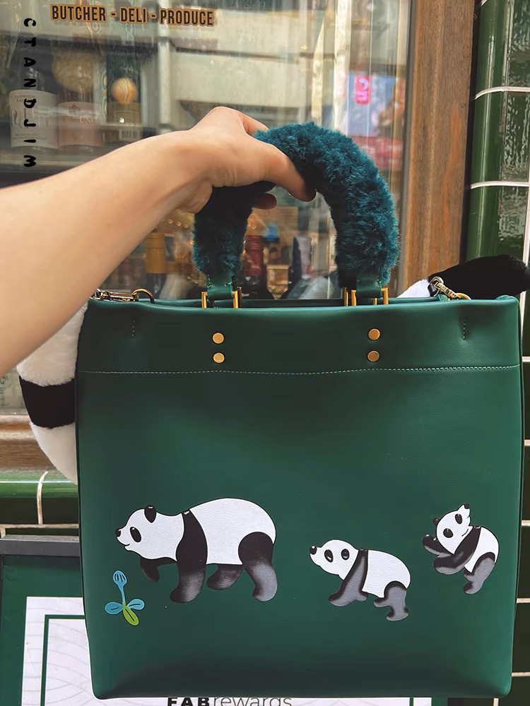 CTANDJIM绿色熊猫棕色麋鹿插画托特包 购物袋 妈咪包