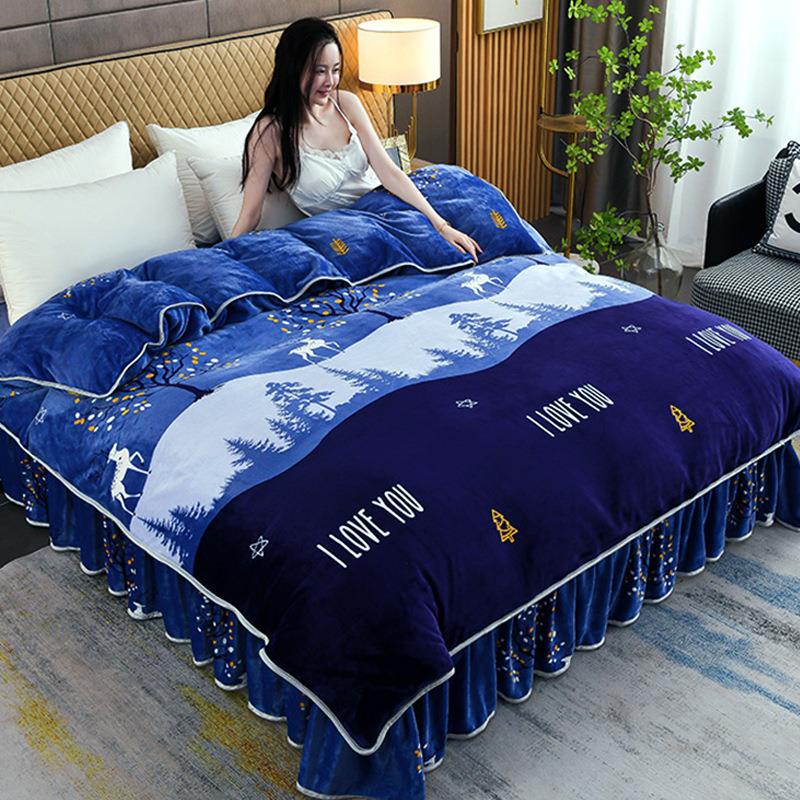 加厚牛奶四件套绒被套秋冬季双面绒单双人被套加绒防静电床上用品