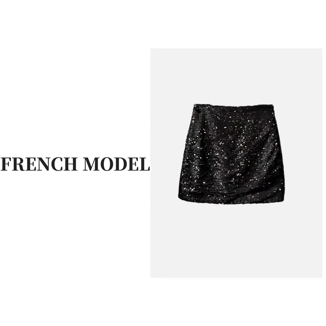 FRENCH MODEL 媛媛.2023秋季时尚高端亮片半身裙女装短裙41050095