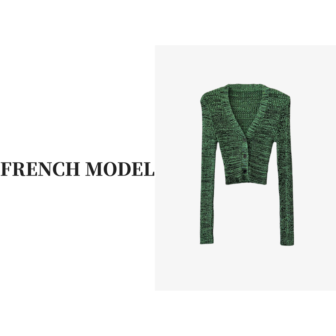 FRENCH MODEL媛媛.2023秋装时尚三粒扣V领开衫针织衫女装40100009