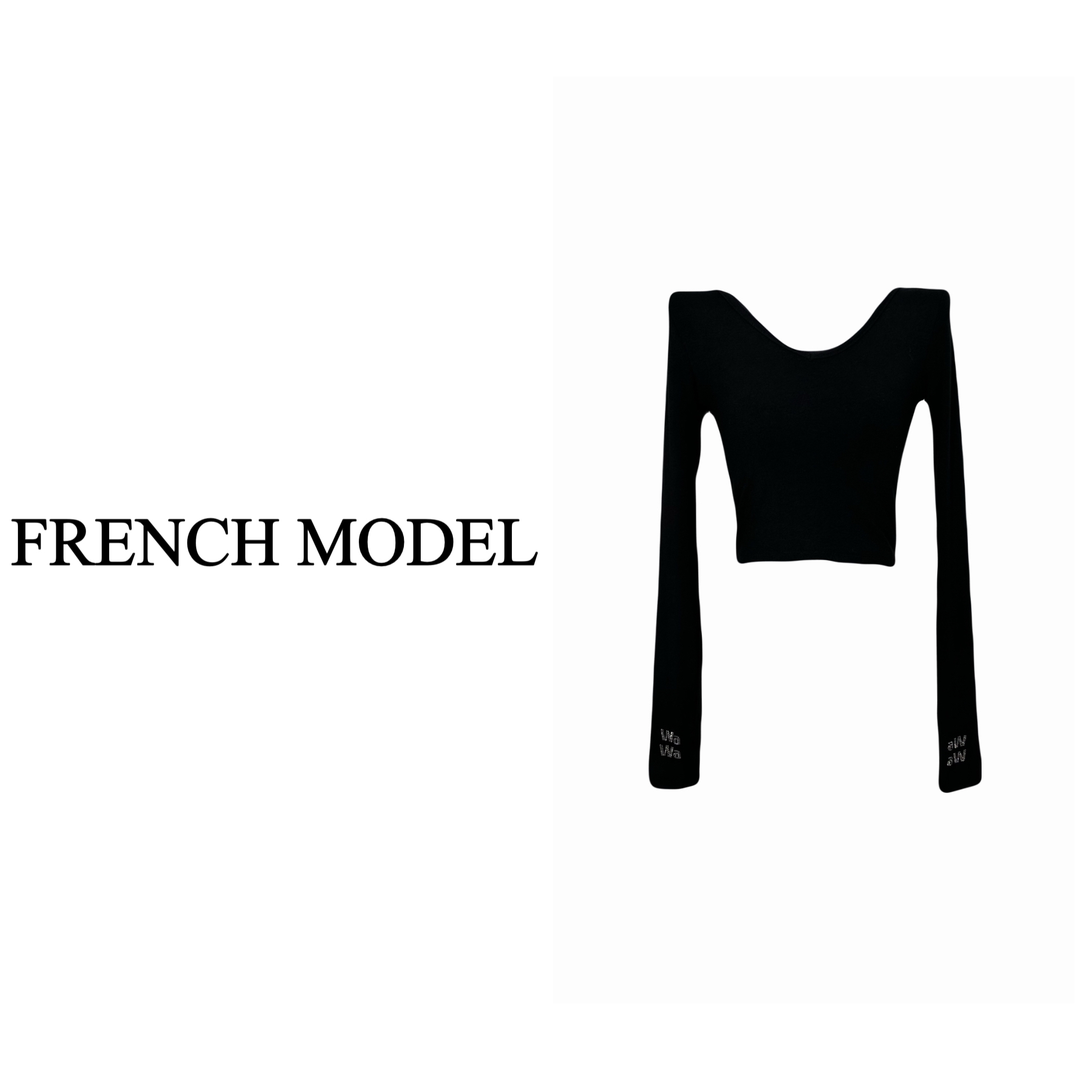FRENCH MODEL 媛媛.2023秋季字母袖口亮钻圆领打底衫40950035
