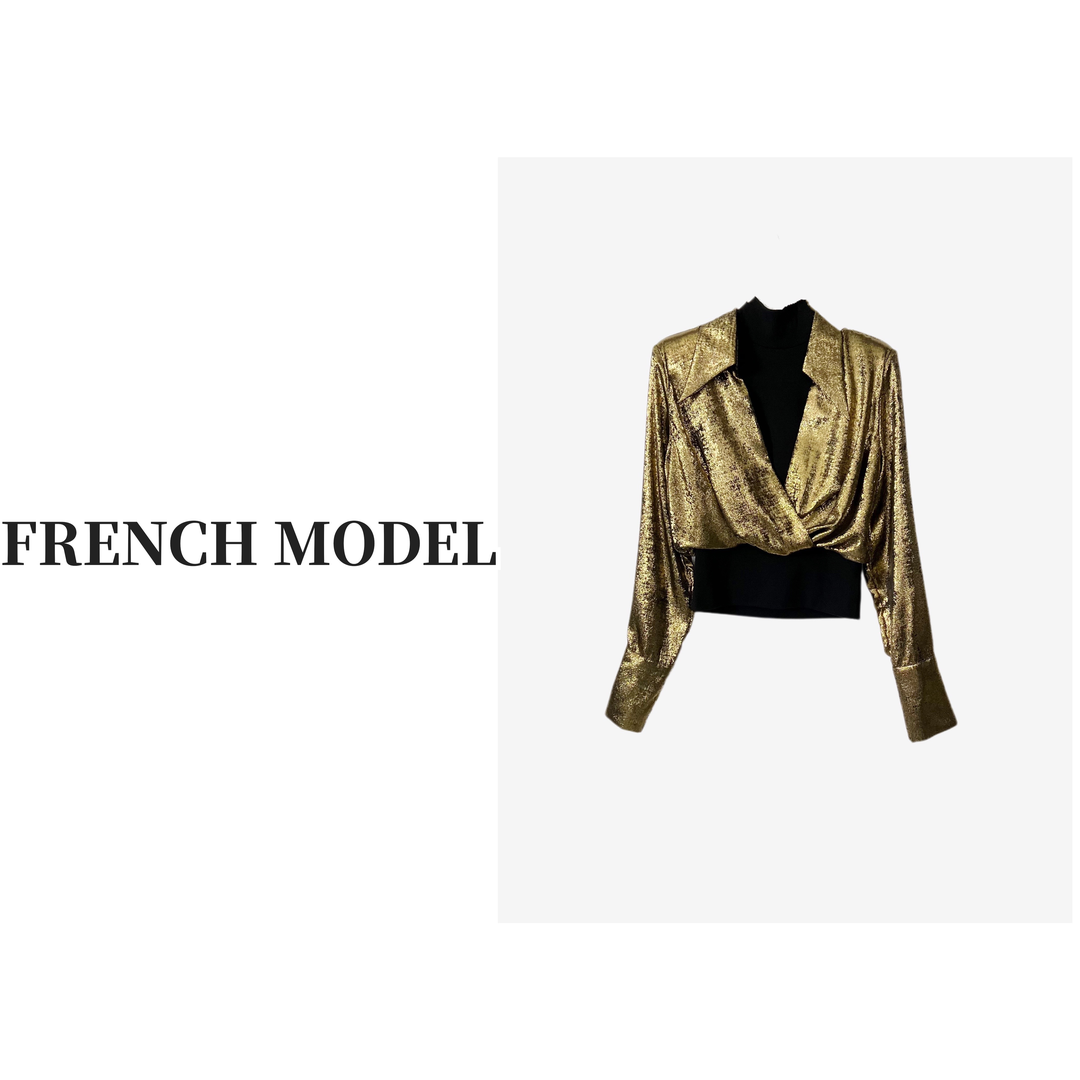 FRENCH MODEL 媛媛.2023秋装时尚假两件设计长袖衬衫上衣41050075