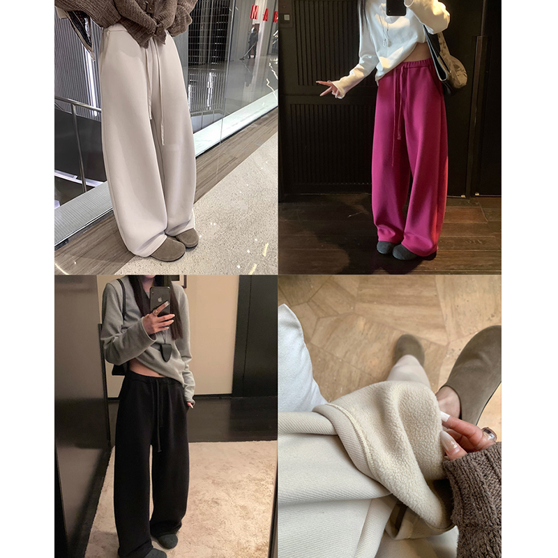 ACUN品牌 松弛暖暖加绒加厚香蕉卫裤女高腰垂感休闲直筒阔腿长裤
