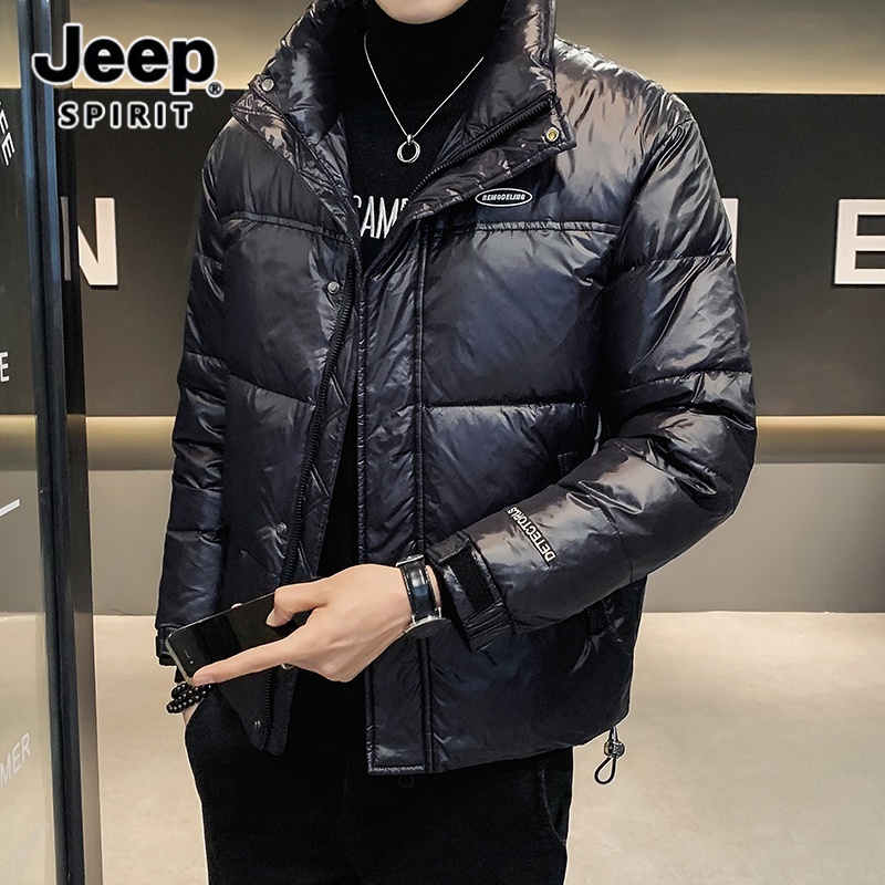 Jeep吉普棉衣男2023冬款主推男士拼接细格贴标微宽松立领面包服
