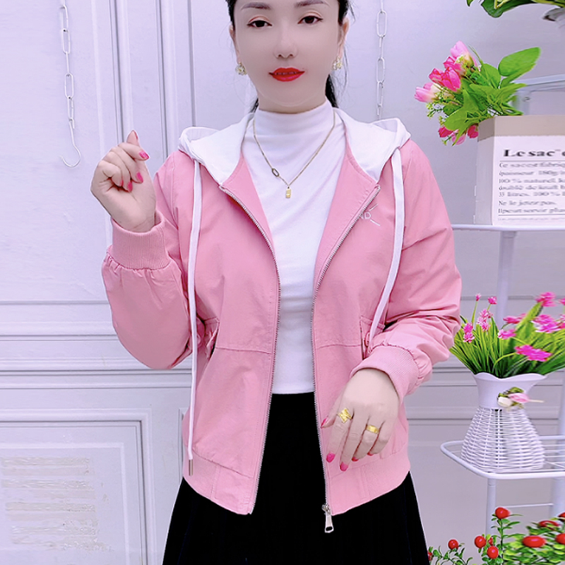 2024春秋甜美女拼色连帽短款休闲百搭刺绣字母学生运动风潮流外套