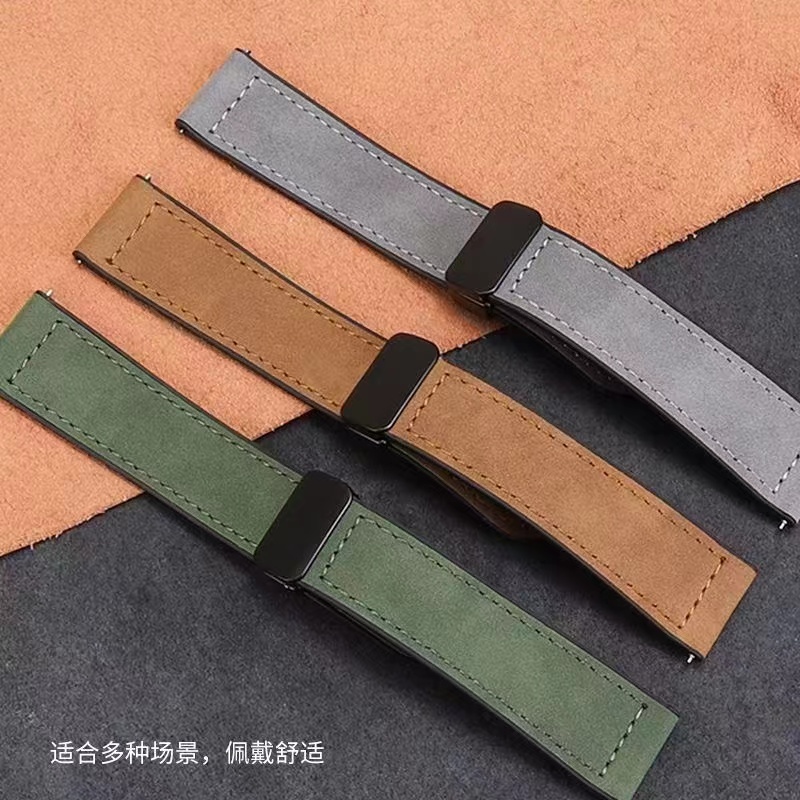 【表带】适用华为GT5疯马皮表带Watch4pro磁吸扣GT4硅胶复合贴皮GT3