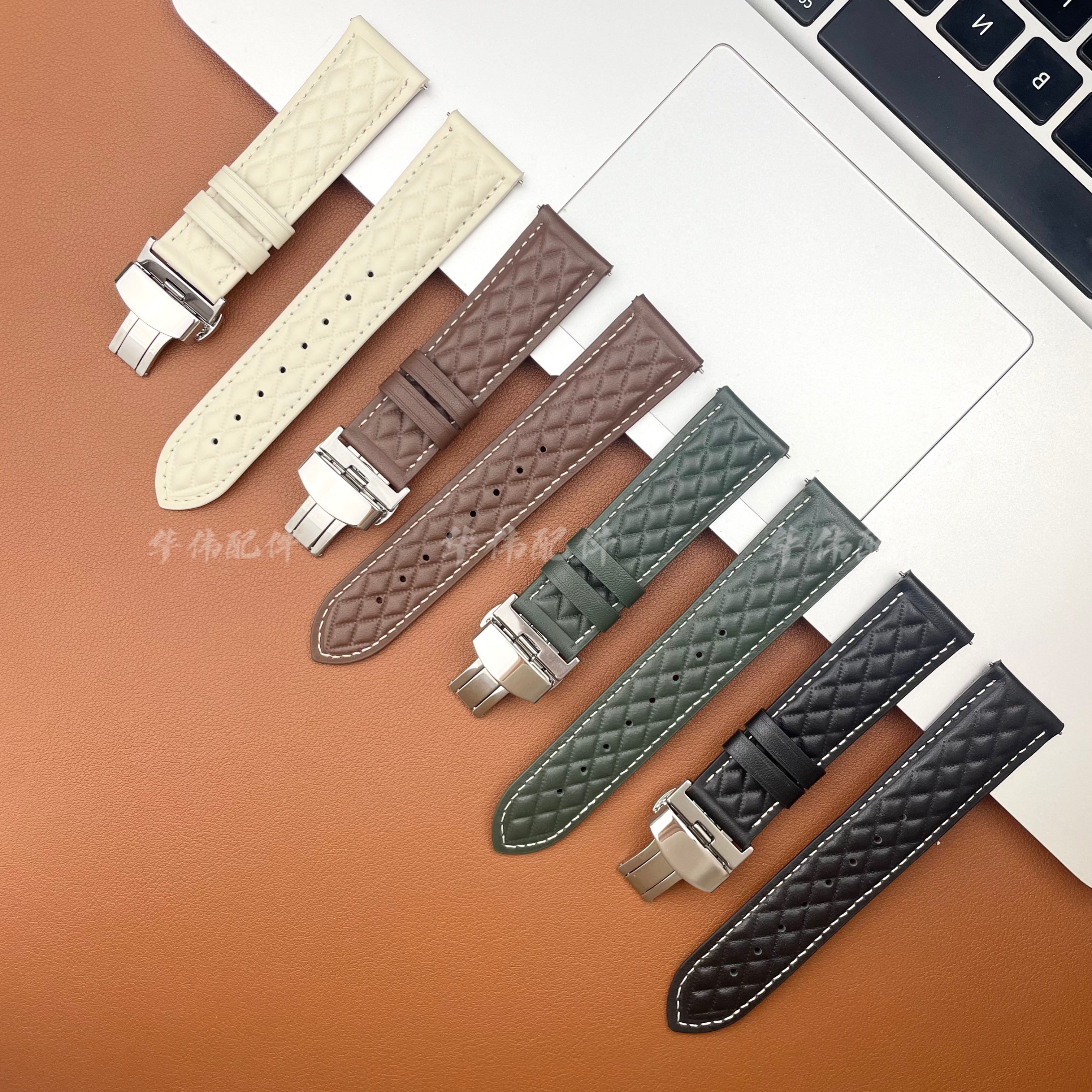 【表带】适用华为GT5皮表带菱形格纹蝴蝶扣双面时尚流行皮表带