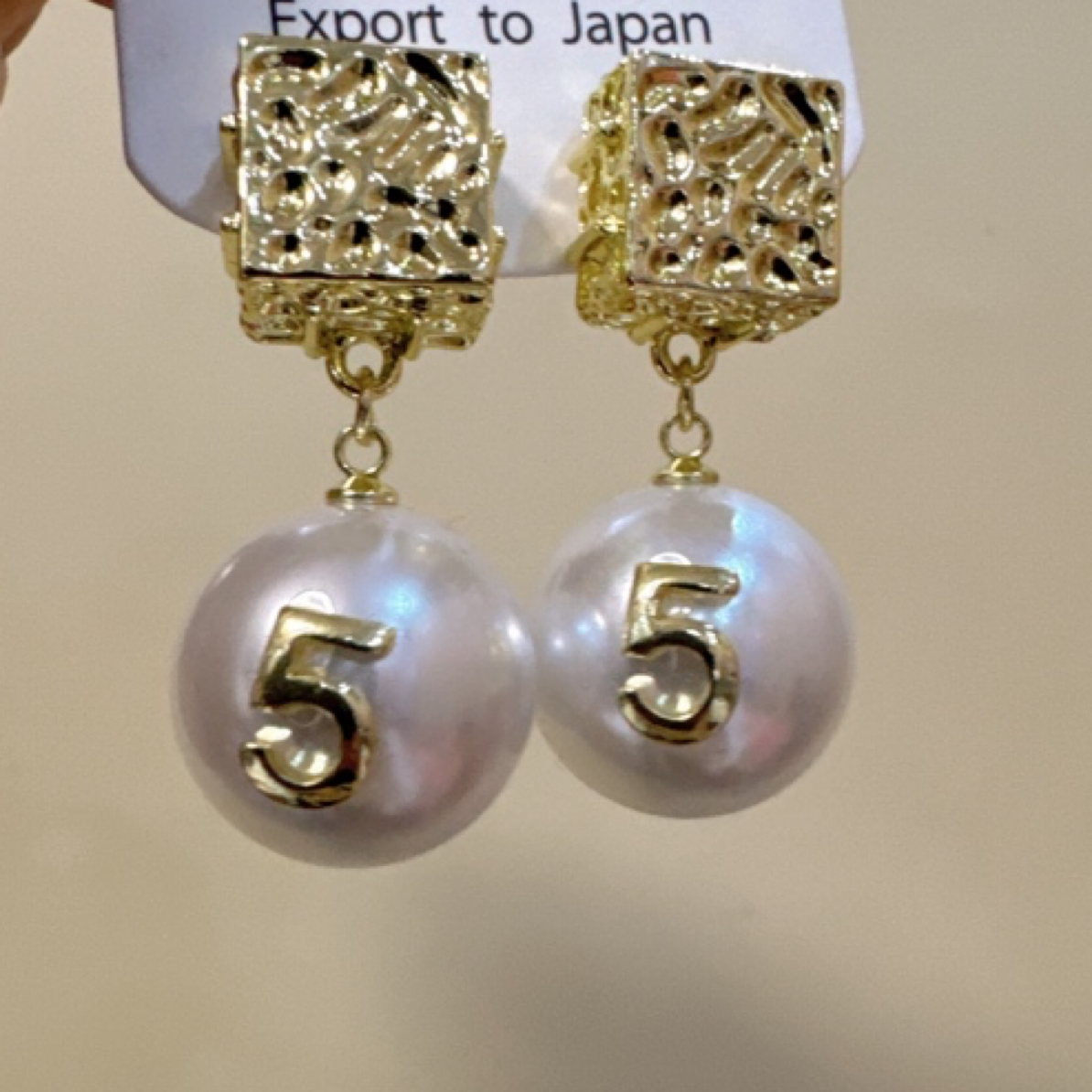 铜合金耳饰 小香5字方块珠珠吊坠韩系女人味轻奢贵气 A74