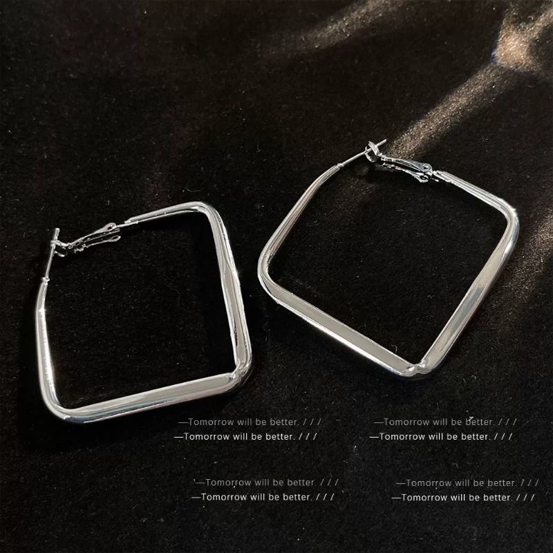 铜合金耳饰 银色气质几何百搭方形耳圈  A158