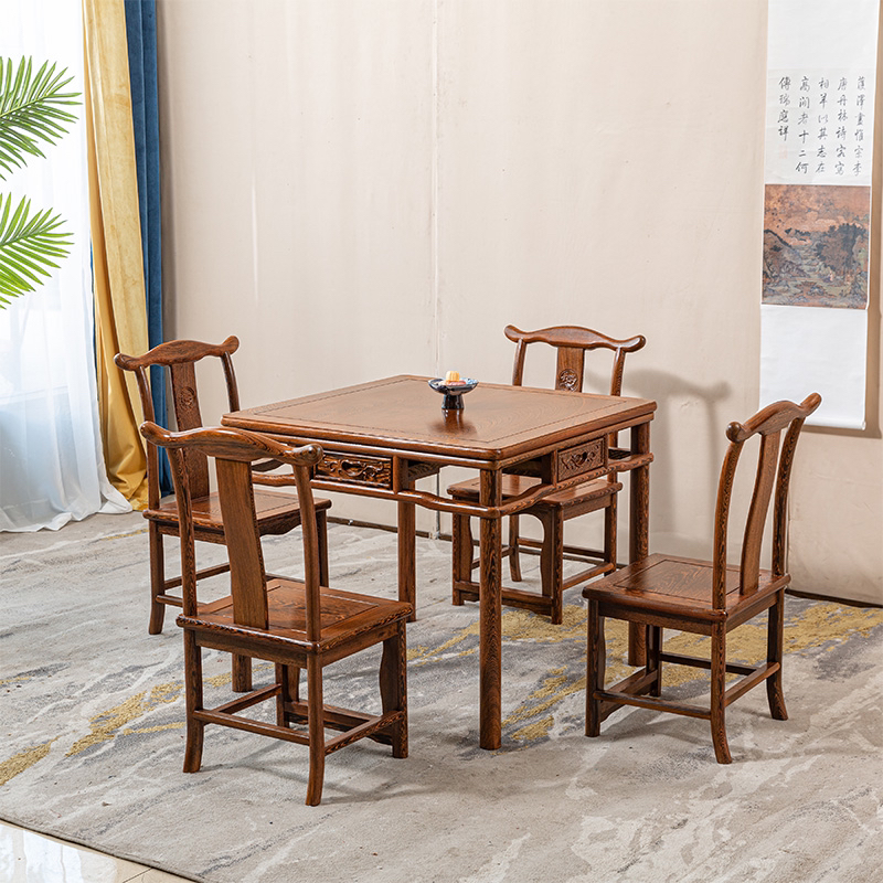 鸡翅木小方桌78×78×73小四方桌休闲桌五件套