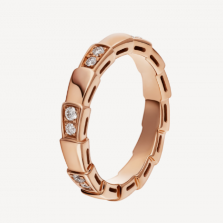 99新 BVLGARI/宝格丽 SERPENTI 玫瑰金窄半钻蛇骨戒指51号W48853