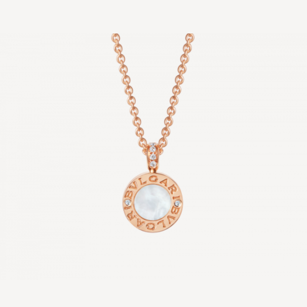 99新 BVLGARI/宝格丽 玫瑰金镶钻双面黑白饼项链 W23929