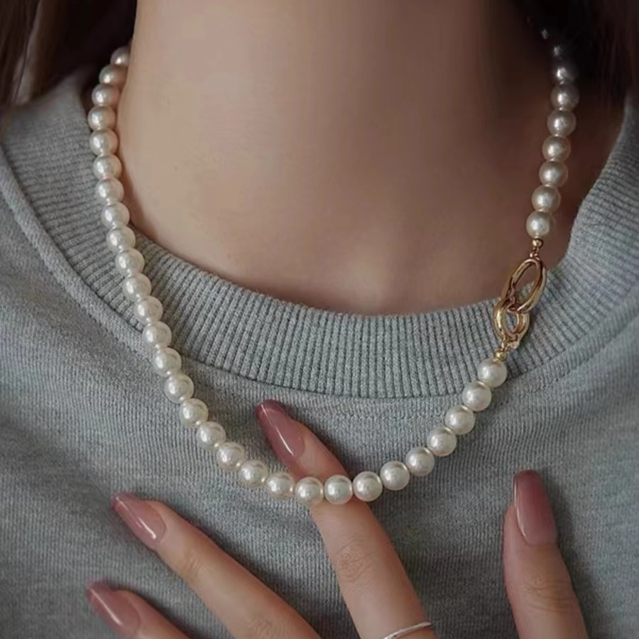 铜合金仿珍珠项链 施家正圆珍珠项链新款气质爆款简约项链女颈链
