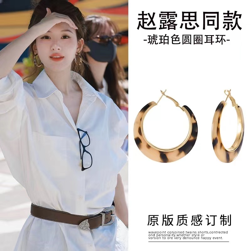 铜合金树脂耳饰 美拉德耳环925银针耳环欧美复古夸张豹纹耳圈