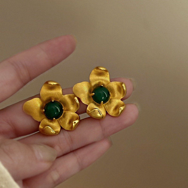 铜合金耳饰 复古风~花朵耳环大气夸张耳饰轻奢小众设计感耳钉港风