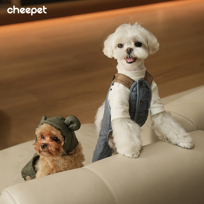 cheepet/趣派秋冬宠物连体背带裤马尔济斯比熊韩版可牵引带帽棉服