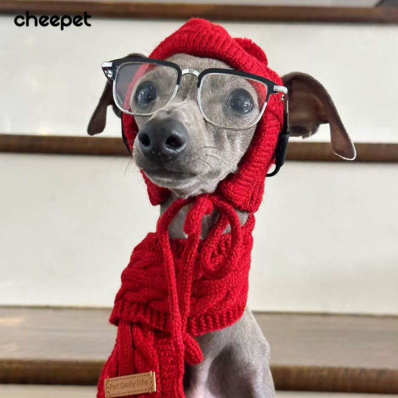 秋冬毛线针织围巾宠物帽圣诞新年泰迪灵体约克夏