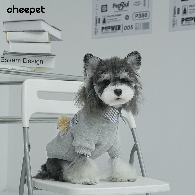 cheepet/趣派秋冬小熊头翻领保暖假两件卫衣时尚雪纳瑞狗狗外穿服