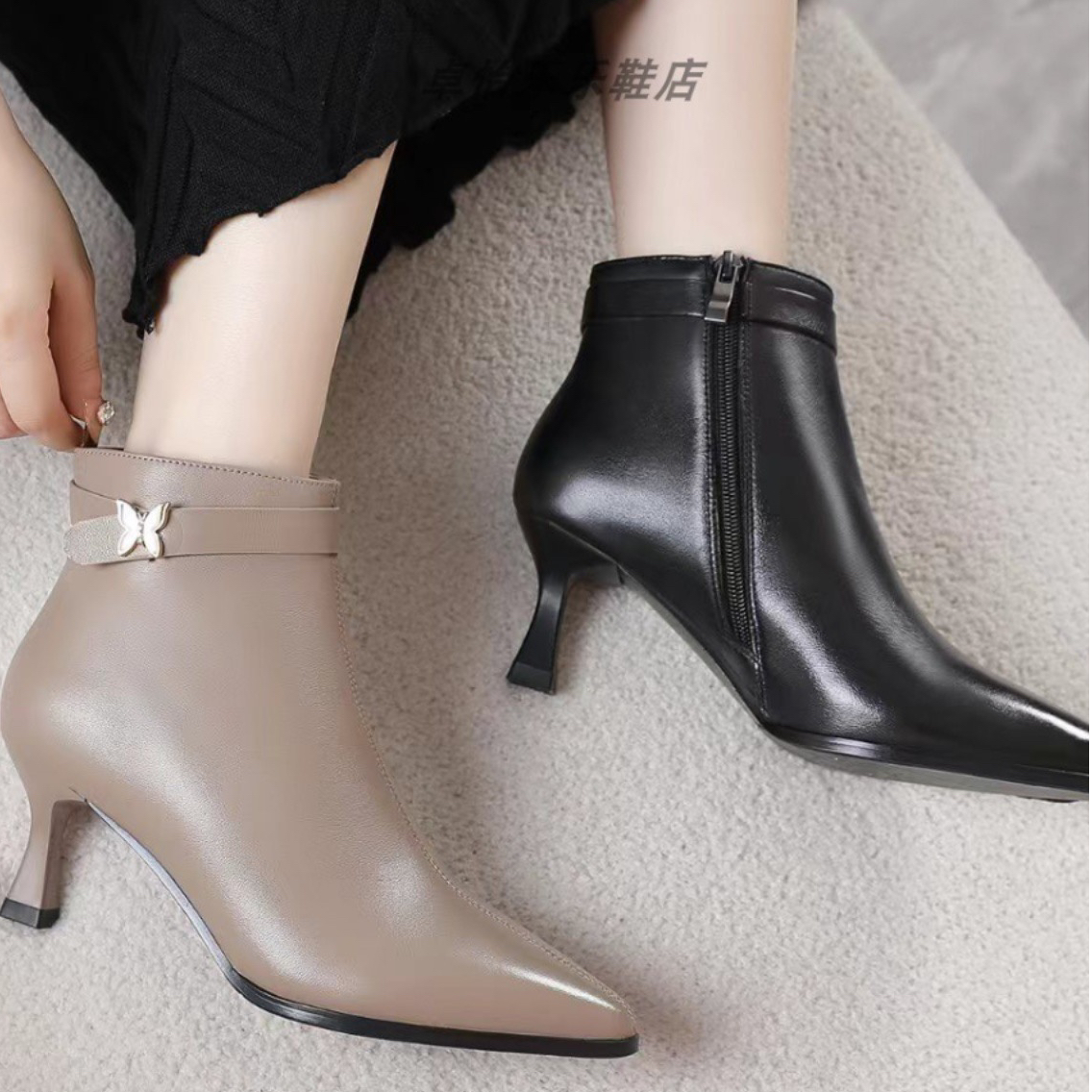 细跟新款羊皮短靴058056