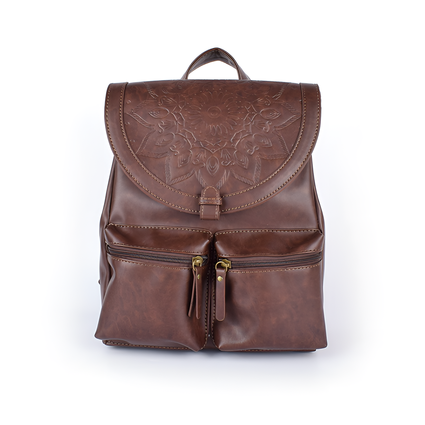 复古风翻盖压花防震耐磨双肩包文艺棕色潮流百搭时尚背包学生个性