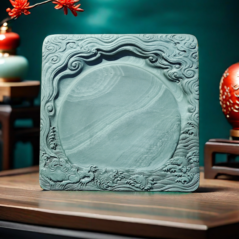 蜀砚海兽云纹砚文房四宝笔墨纸砚天然原石手工雕刻打磨