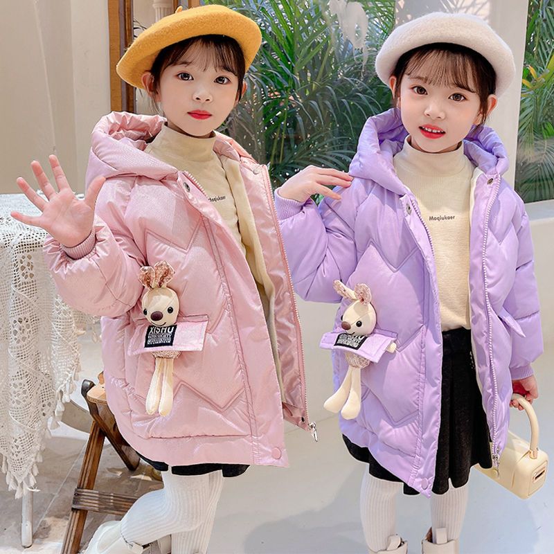 新品巴拉巴拉新款女童冬季加绒洋气棉衣中小童卡通连帽羽绒棉服女