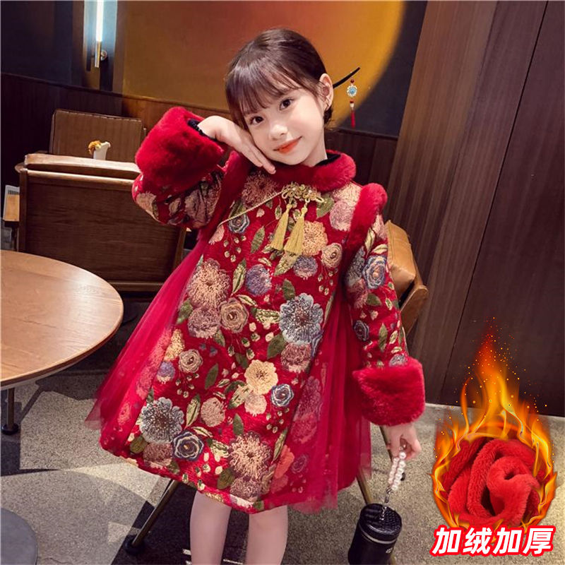 【品牌】儿童连衣裙2024龙年新款加绒加厚拜年服中国风复古旗袍裙