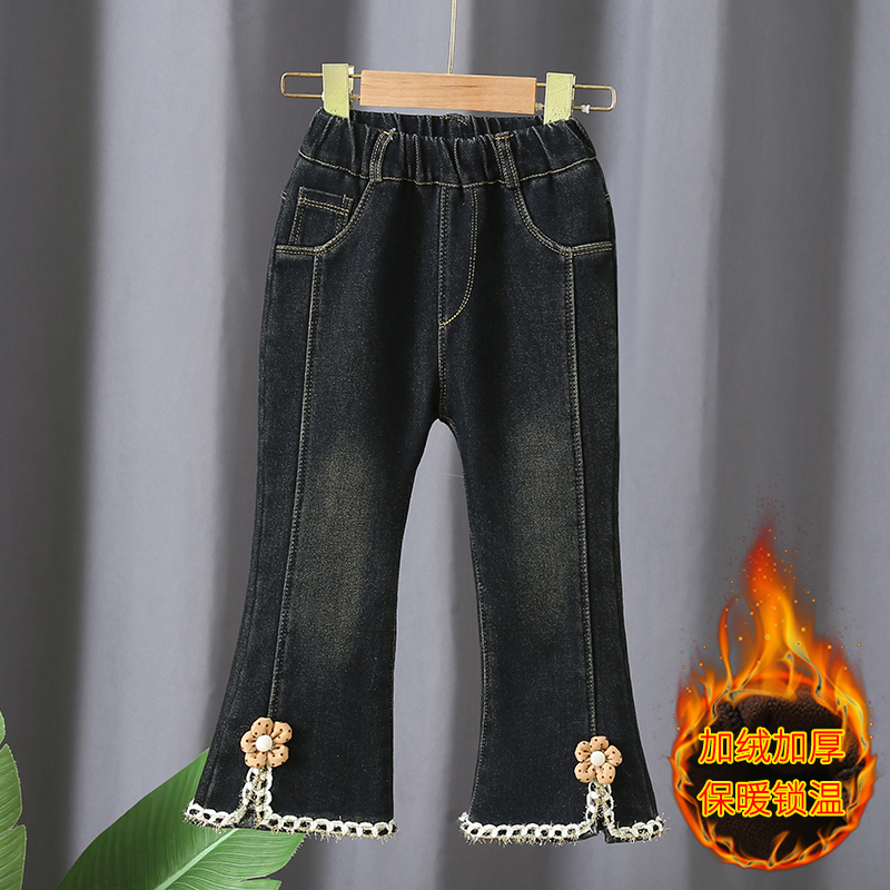 女童加绒裤子秋冬装洋气女宝宝休闲裤外穿长裤儿童喇叭裤小童冬季