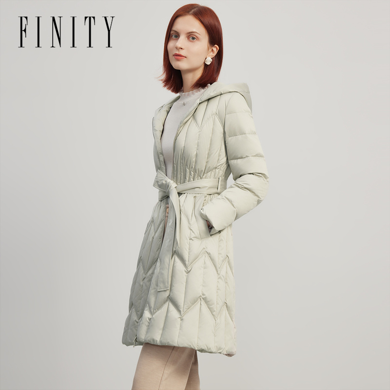 FINIT新款羽绒服女士收腰连帽保暖时尚休闲长款羽绒服女款气质女