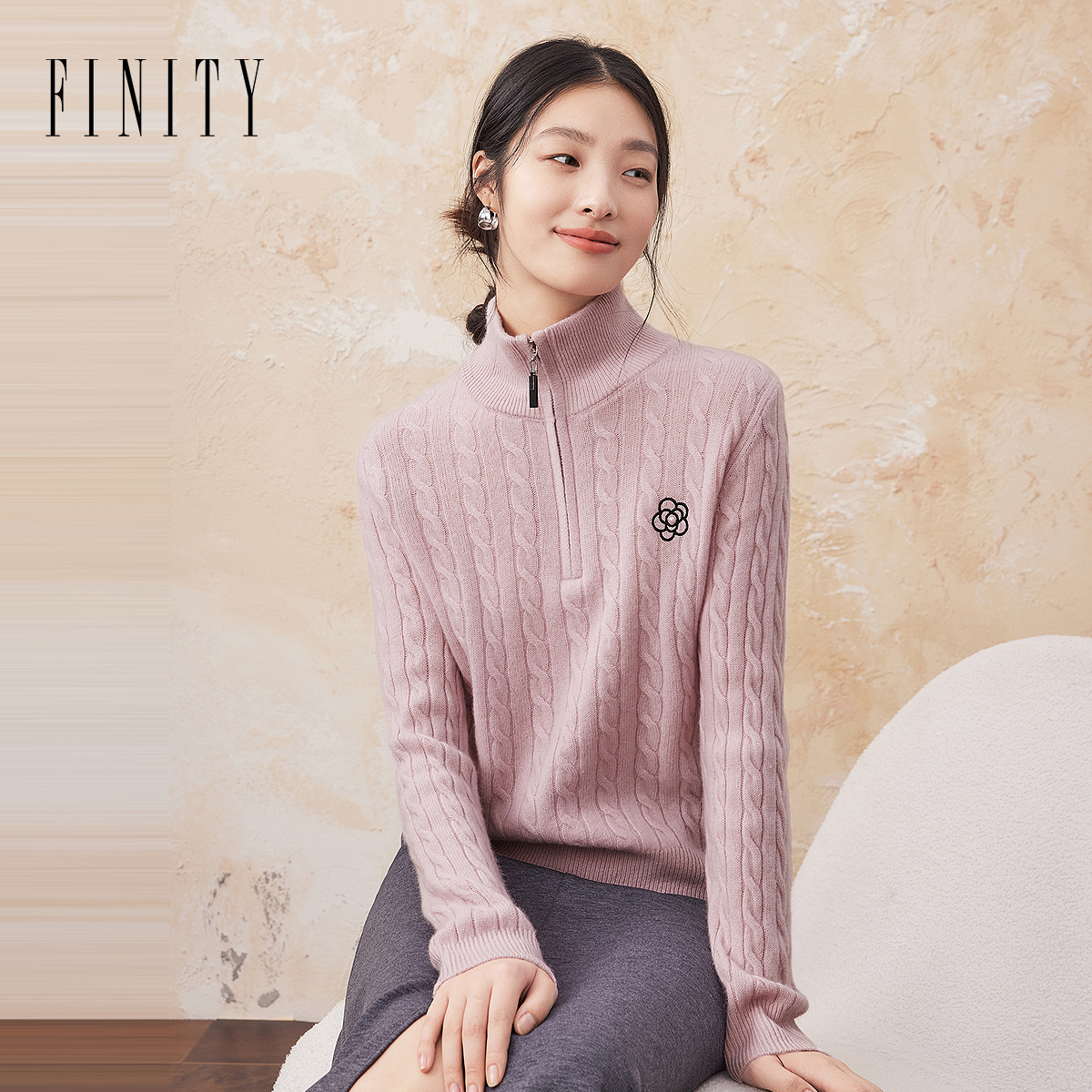 FINITY羊毛衫长袖针织时尚休闲女士半高领秋冬立领连帽修身保暖