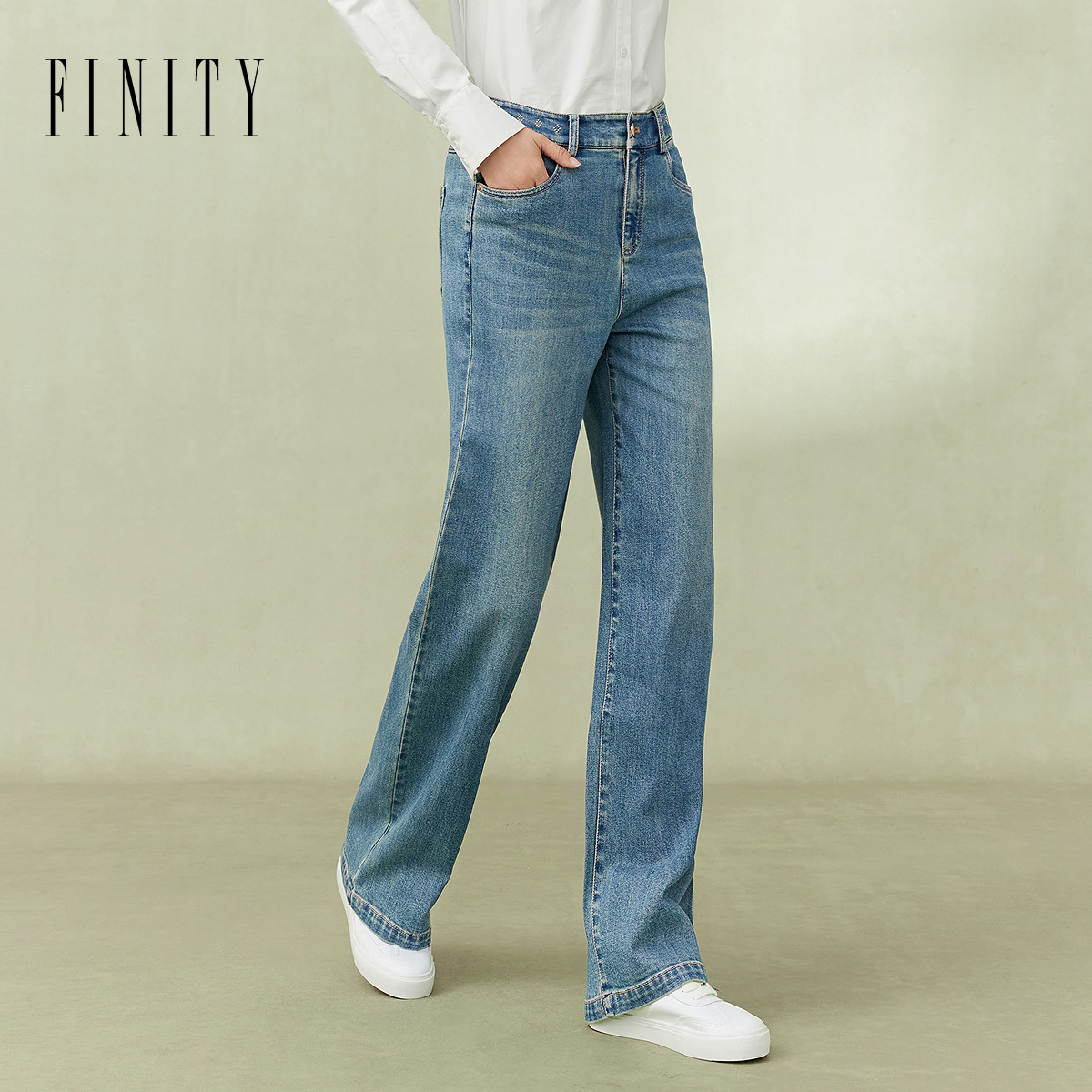 FINITY新款牛仔裤直筒微喇裤显瘦时尚休闲百搭复古宽松水洗